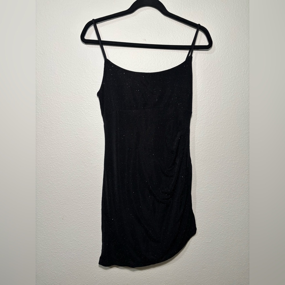 Glitter Black Asymmetrical Fitted Mini Dress